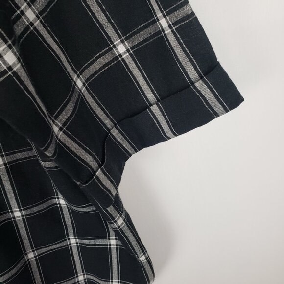 Talbots Irish Linen Blend Button Up Shirt Black White Plaid 3/4 Sleeve Size 14W - Picture 5 of 7
